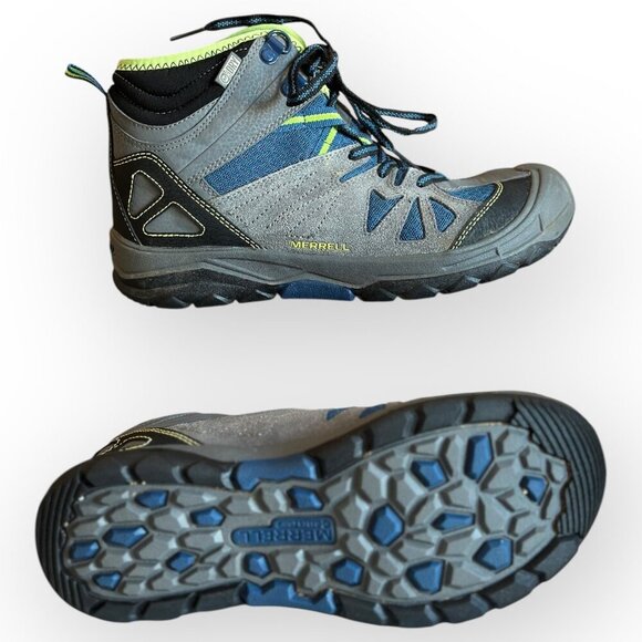 Merrell Capra Mid Waterproof Hiking Boots Blue Gray Little Boys Youth Size 4 - Picture 2 of 11